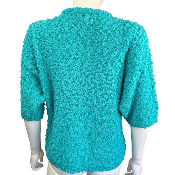 Evian Ltd Vintage Button-Up Textured Knit Sweater Turquoise Blue Size L 1980s - Picture 2 of 7
